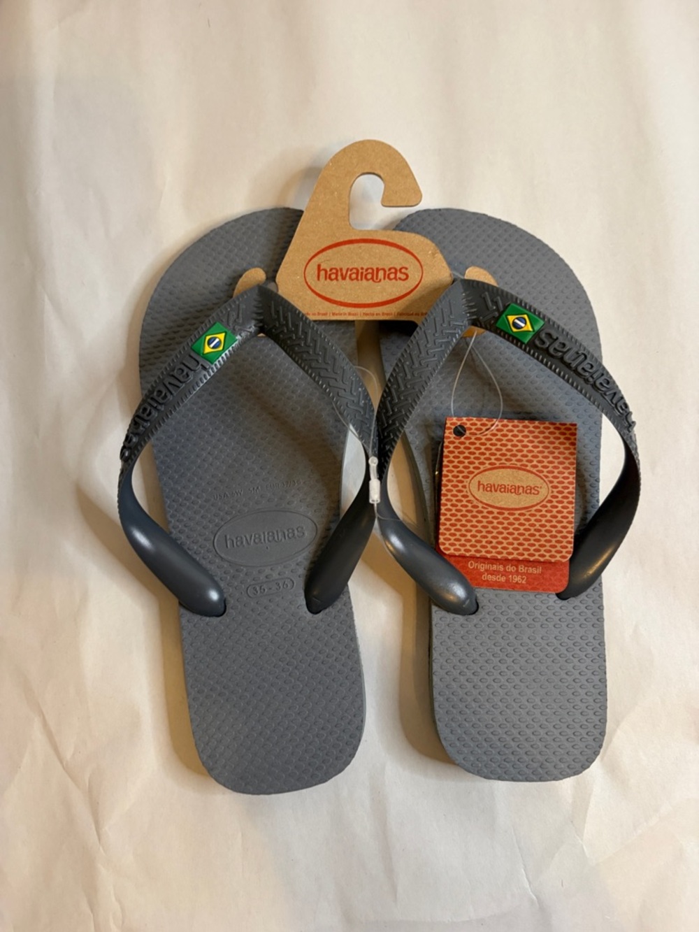 Havaianas Flip Flops in Gray with Brazilian Flag Detail